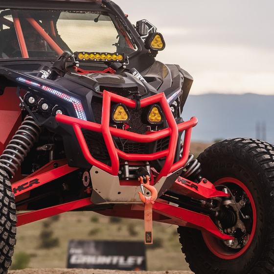 Custom front bumper and lighting on a Savage Powersports build